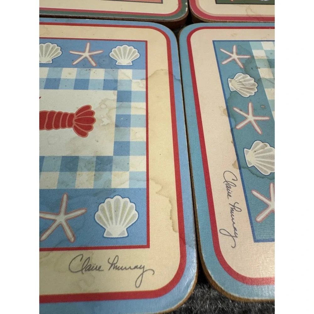 Claire Murray Signature Nautical Coasters Set of 4 Lobster Crab Fish Beach Decor